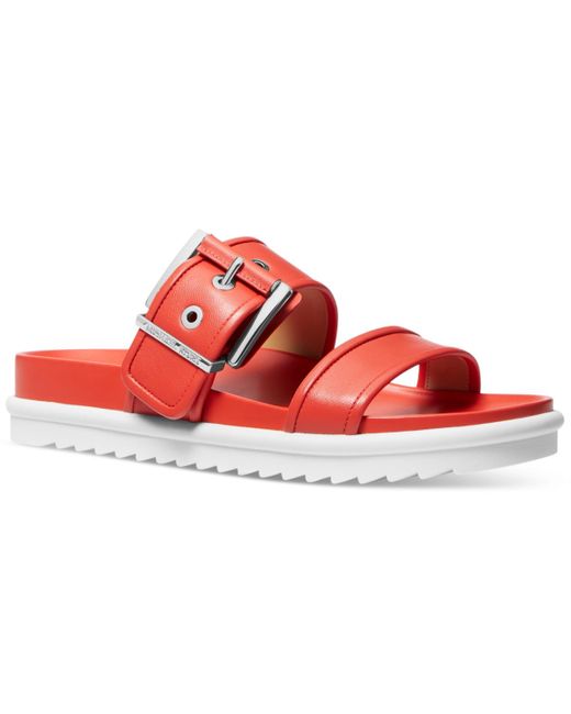 Michael Kors Red Michael Colby Buckled Slide Flat Sandals