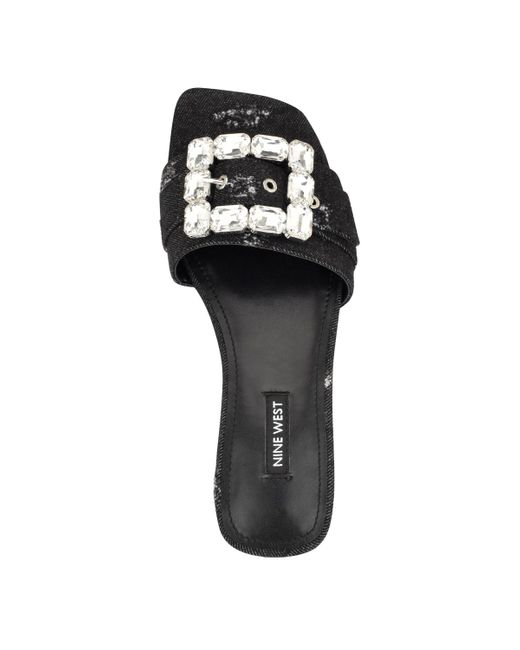 Nine West Black Matter Slip-on Embellished Flat Sandals
