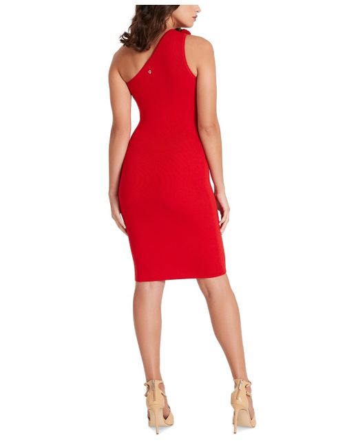 Guess Red Rosette-trim One-shoulder Ribbed Dress