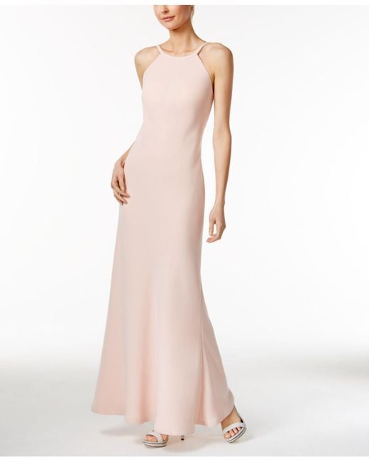 Calvin Klein Pink Halter Neck Back Less Gown Cd6b1850 (petal) Dress