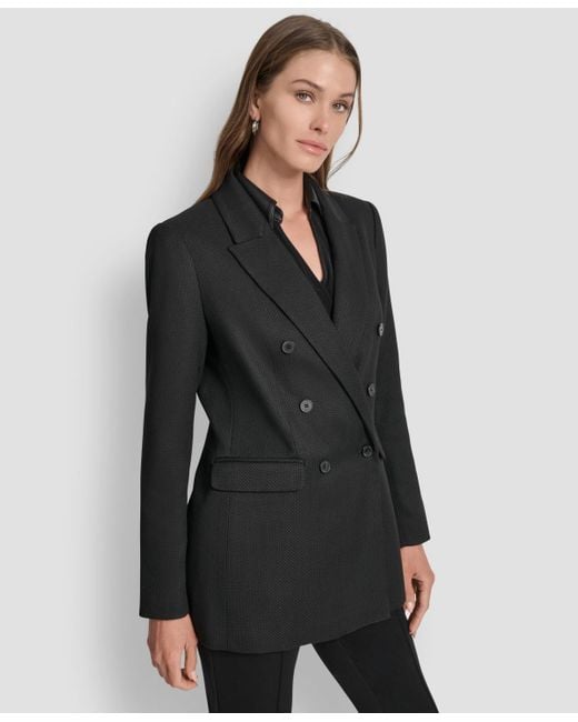 DKNY Black Double-breasted Basket-weave Jacket