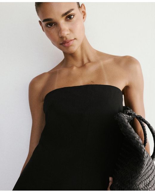 Mango Black Strapless Linen Top