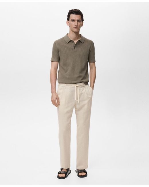 Mango Natural Slim-fit Drawstring Linen Pants for men