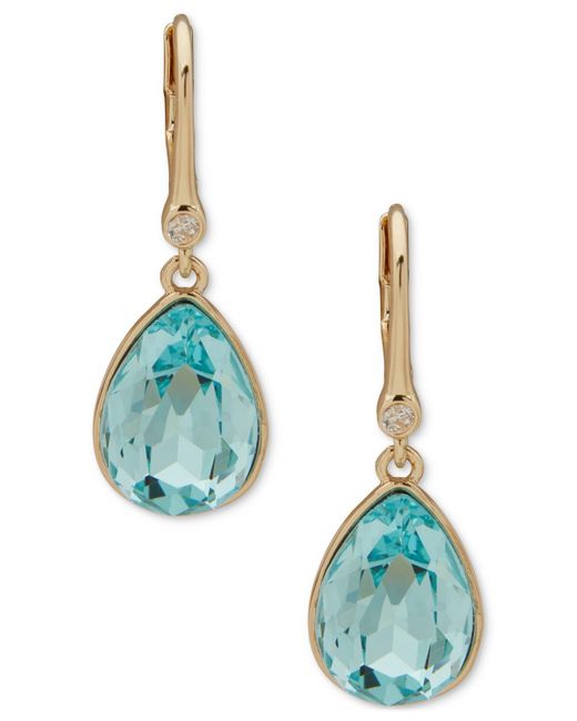 DKNY Blue Gold-tone Tear-shape Color Crystal Drop Earrings