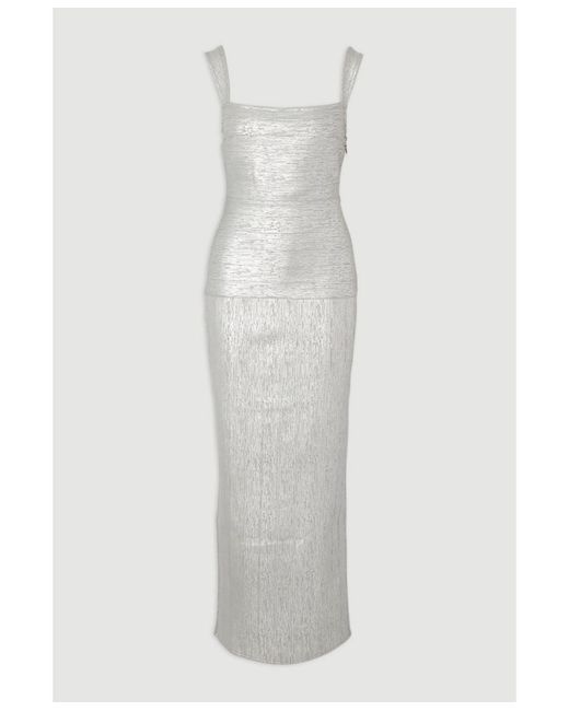 Karen Millen White Metallic Strappy Knit Maxi Dress
