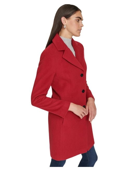 Calvin Klein Red Single-breasted Wool Blend Coat