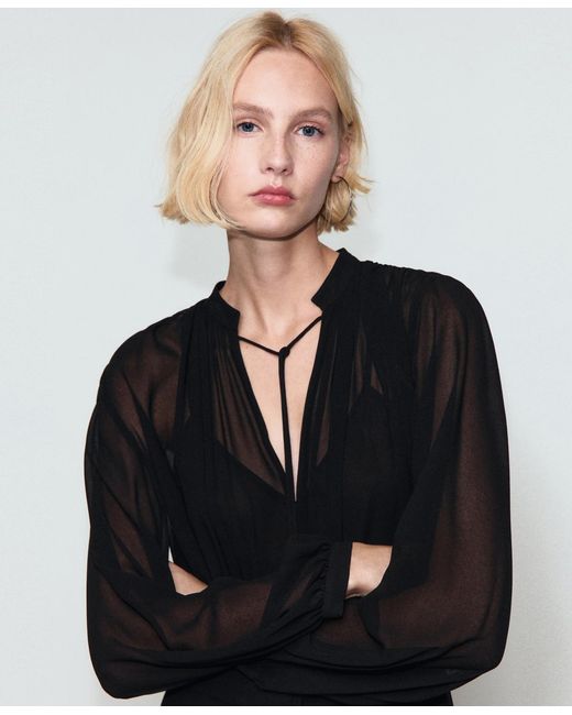 Mango Blue V-neck Combined Jumpsuit