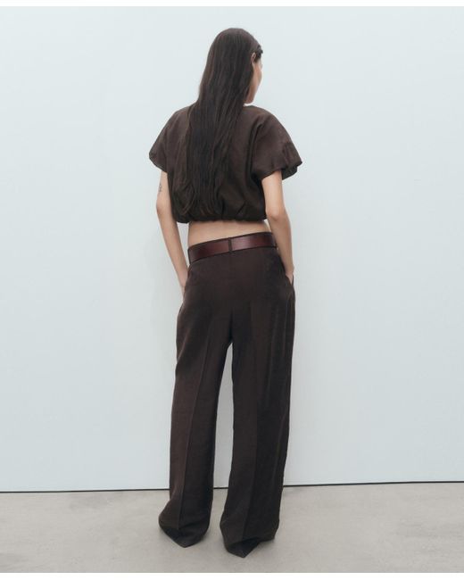 Mango Black Ramie Cropped Balloon Blouse