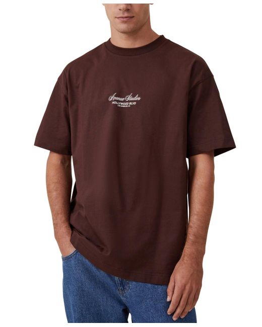 Cotton On Brown Box Fit Text Tee for men