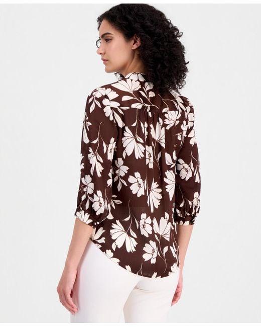 Anne Klein Multicolor Split-neck 3/4-sleeve Top