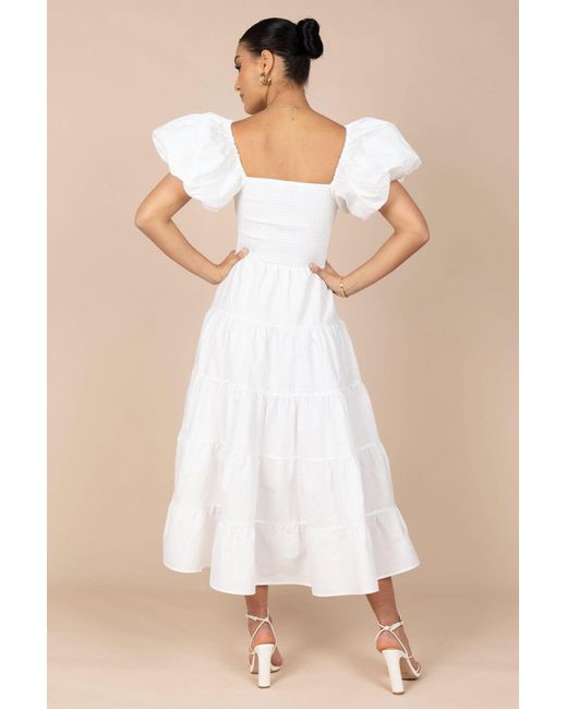 Petal & Pup Natural Annette Puff Sleeve Shirred Midi Dress