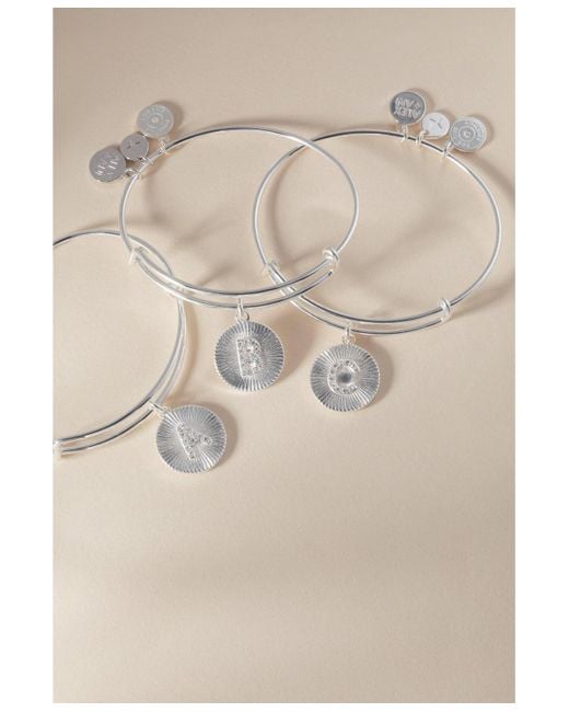 ALEX AND ANI White Pave Starburst Texture Initial Bangle Bracelet