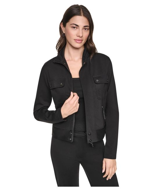 DKNY Black Soho Ponte Tech Zip-front Jacket