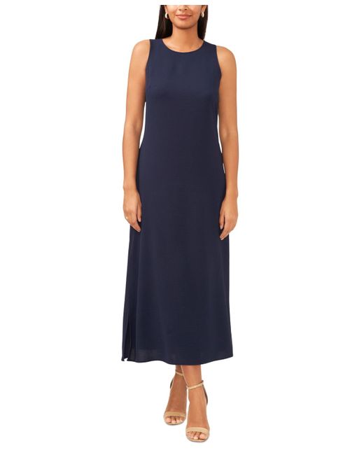 Msk Blue Round-neck Sleeveless Side-slit Maxi Dress