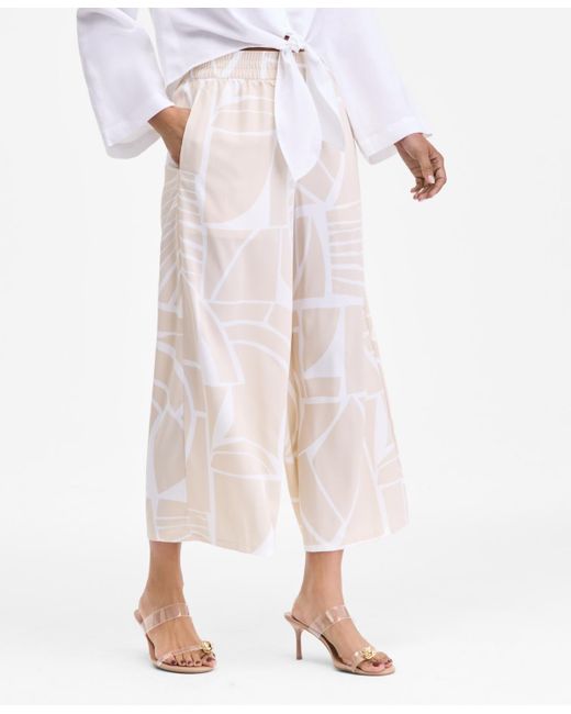 INC International Concepts White Printed Pull-on Wide-leg Pants