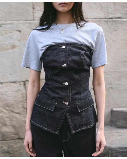 Mango Black Strapless Denim Top