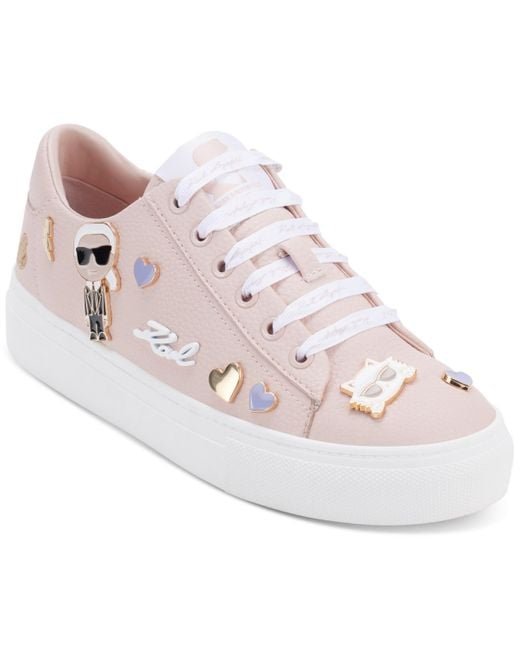 Karl Lagerfeld Pink Cate Lace-up Embellished Low-top Sneakers