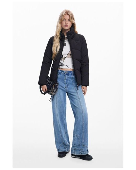 Desigual Blue Belted Padded Jacket