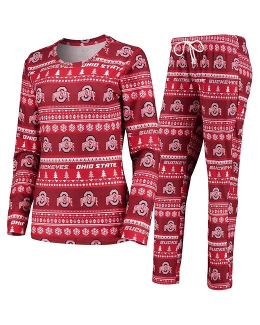 Concepts Sport Red 2-piece Ohio State Buckeyes Holiday Long Sleeve Top And Pants Sleep Set