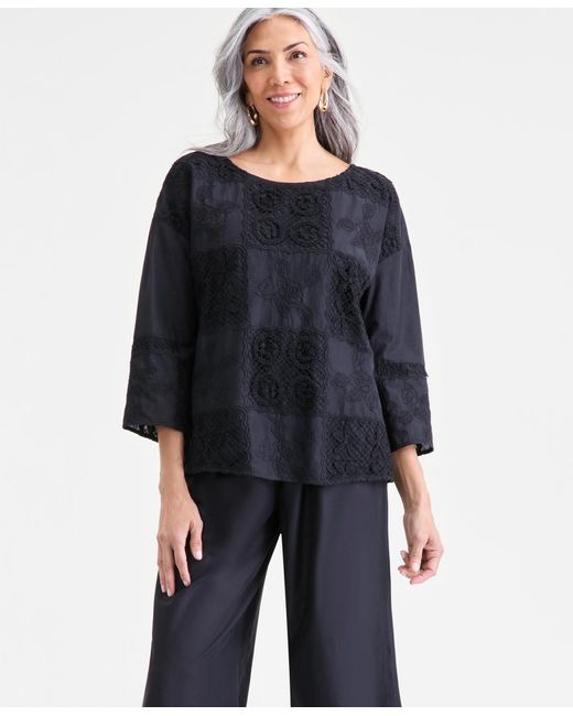 Style & Co. Black . Crochet Patchwork Top