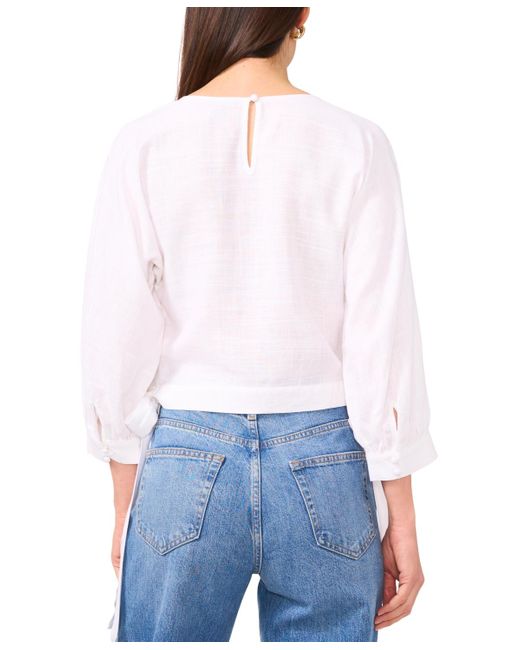 1.STATE White Crewneck Side-tie Cropped Blouse