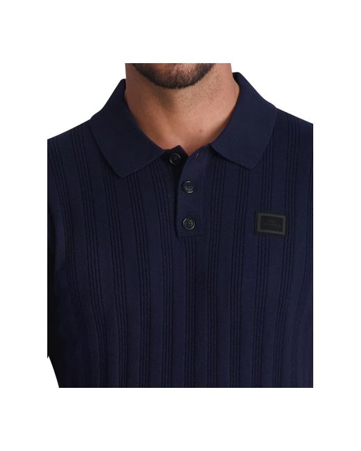 Karl Lagerfeld Ribbed Knit Polo Shirt in Blue for Men | Lyst