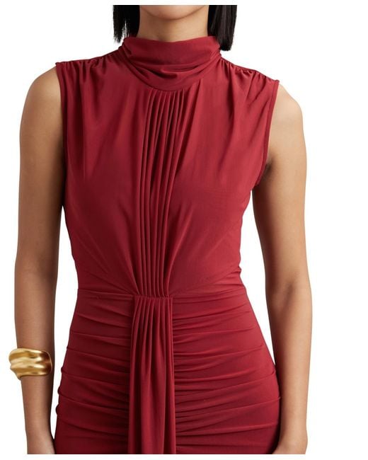 Reiss Red Sheer Ruched Maxi Dress