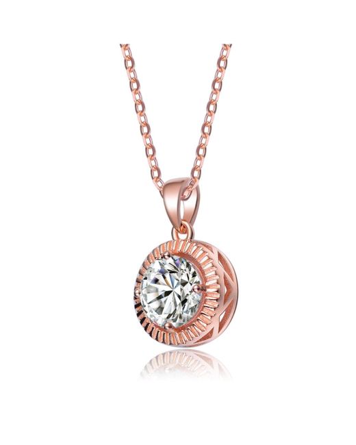 Genevive Jewelry White Cubic Zirconia Sterling Silver Gold Plated Classic Round Pendant