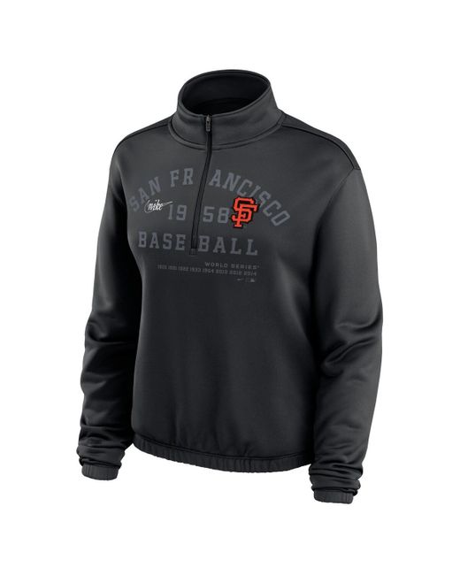Nike Black San Francisco Giants Rewind Splice Half-zip Semi-cropped Bubble Hem Sweatshirt