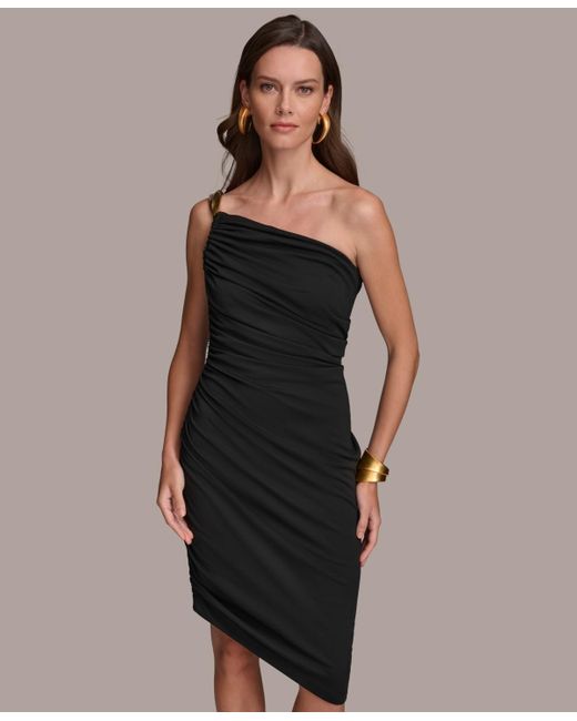 Donna Karan Black Ruched Midi Dress