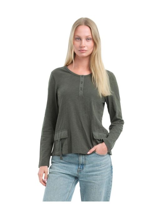 Wilt Green U Neck Button Placket Tee