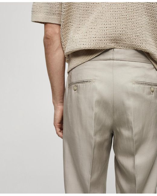 Mango Natural Linen Blend Pleated Trousers for men