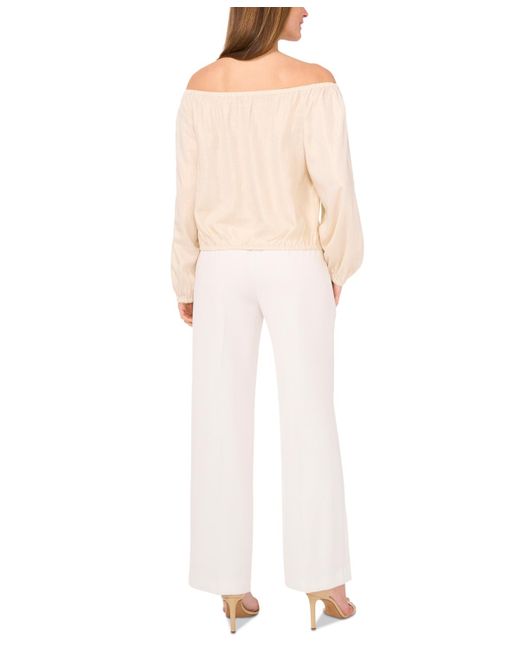 Vince Camuto Natural Off-the-shoulder Tie-hem Button-front Top