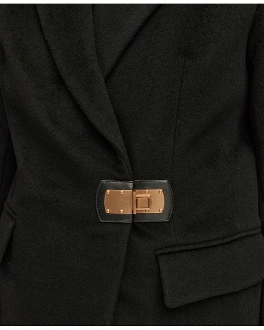 Donna Karan Black Buttoned Notch Collared Coat