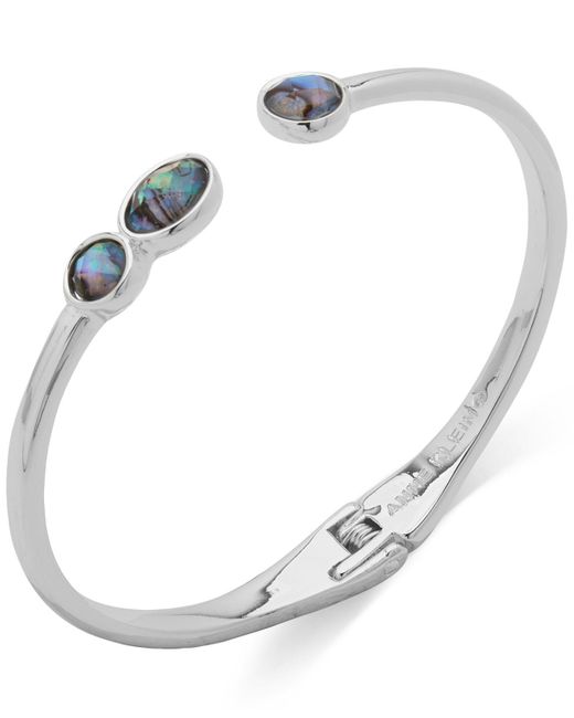 Anne Klein Silver-tone Abalone Hinge Bangle Bracelet in Metallic | Lyst
