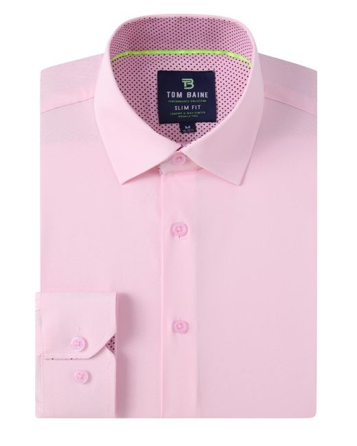 Tom Baine Pink Slim Fit Performance Solid Button Down Shirt for men