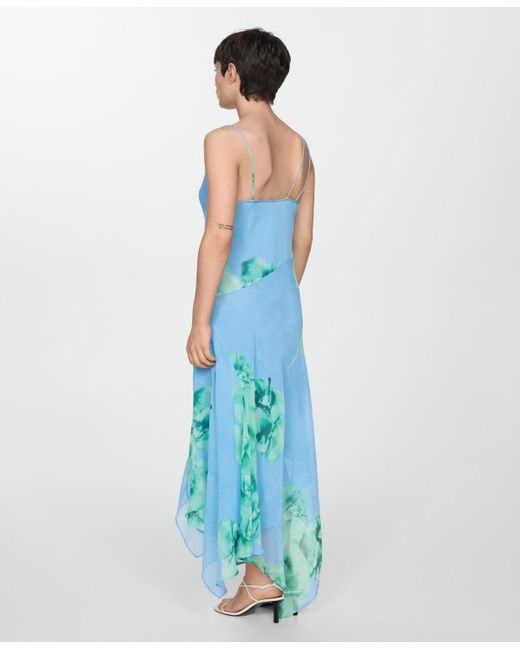 Mango Blue Asymmetric Floral Dress