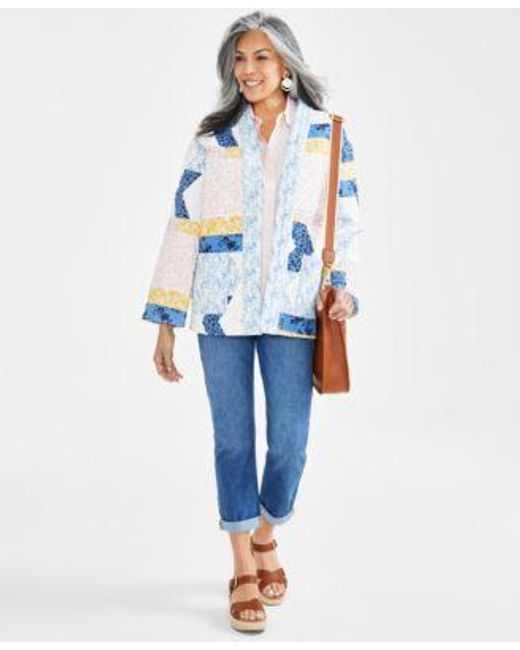 Style & Co. Blue Style Co Quilted Jacket Cotton Shirt Girlfriend Jeans Created For Macys