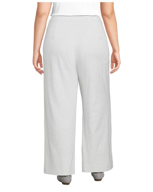 Lands' End White Sport Knit High Rise Pleated Wide Leg Pants