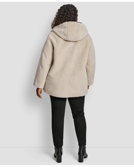 DKNY Natural Plus Size Hooded toggle Coat