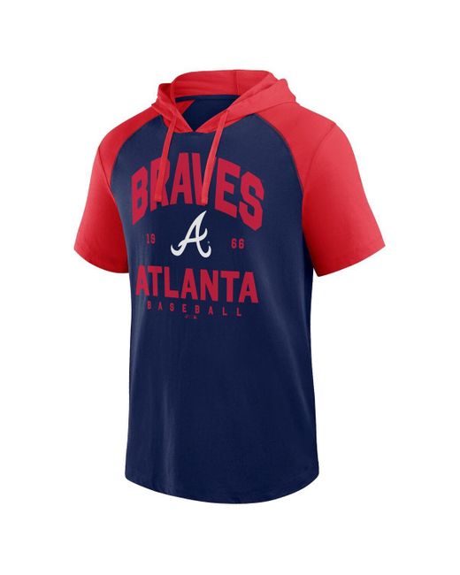 Fanatics Blue Atlanta Braves Prime Raglan Short Sleeve Hoodie T-shirt for men