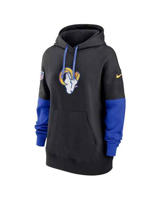 Nike Blue Black/royal Los Angeles Rams 2024 Sideline Essential Fleece Pullover Hoodie