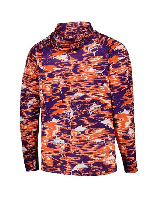 Columbia Red Clemson Tigers Pfg Terminal Tackle Omni-shade Rippled Long Sleeve Hooded T-shirt for men