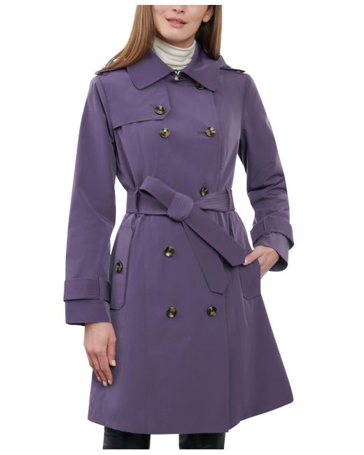 London Fog Purple 38" Double-breasted Hooded Trench Coat