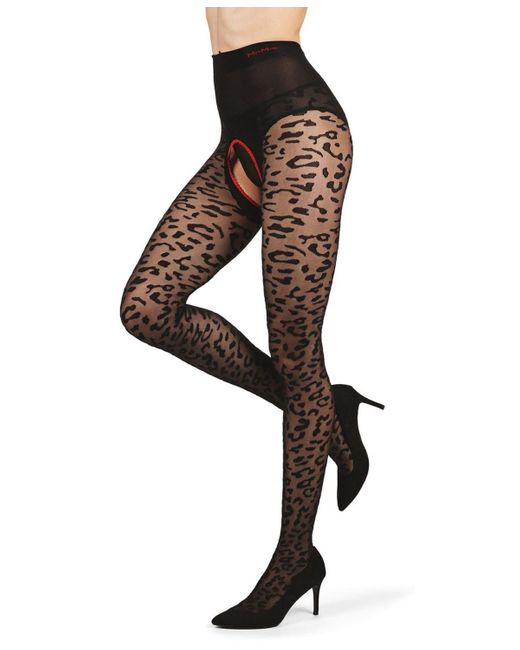 Memoi White Born To Be Wild Leopard Crotchless Sheer Pantyhose
