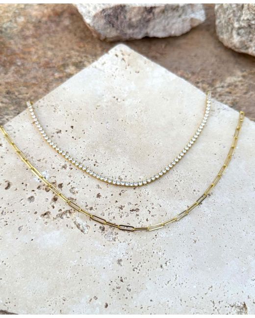 Adornia Natural Tennis And Paperclip Chain Necklace Set