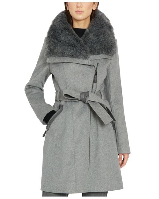 Via Spiga Asymmetric Fauxfurcollar Wrap Coat, Created For Macy's in