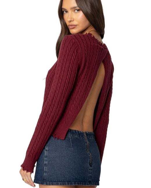 Edikted Red Split Open Back Cable Knit Sweater