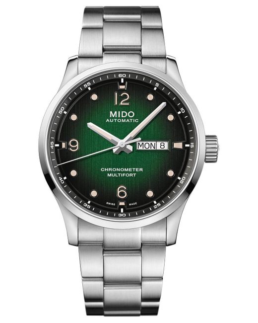 MIDO Gray Swiss Automatic Multifort Chronometer Stainless Steel Bracelet Watch 42mm for men