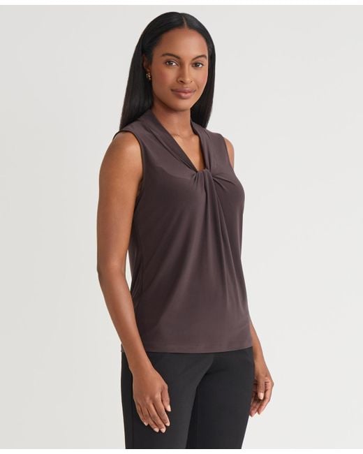 Kasper Purple Sleeveless Knot Front Jersey Top